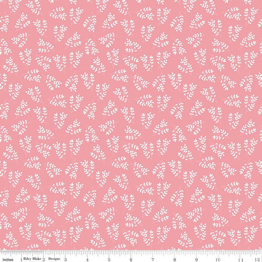 DEAL Singing in the Rain Stems Pink - Riley Blake Designs - Floral White Leaves on Pink - Quilting Cotton Fabric