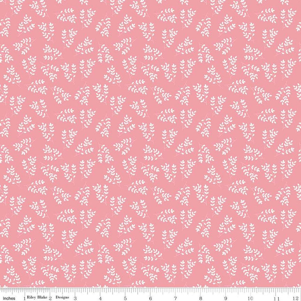 SALE Singing in the Rain Stems Pink - Riley Blake Designs - Floral White Leaves on Pink - Quilting Cotton Fabric