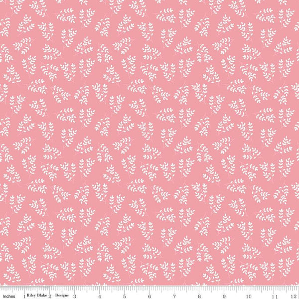 SALE Singing in the Rain Stems Pink - Riley Blake Designs - Floral White Leaves on Pink - Quilting Cotton Fabric