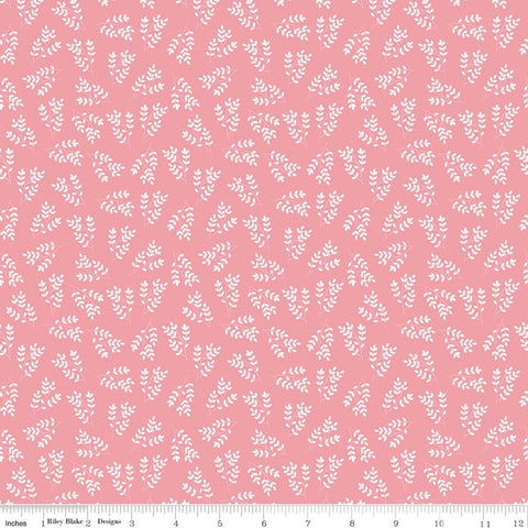SALE Singing in the Rain Stems Pink - Riley Blake Designs - Floral White Leaves on Pink - Quilting Cotton Fabric