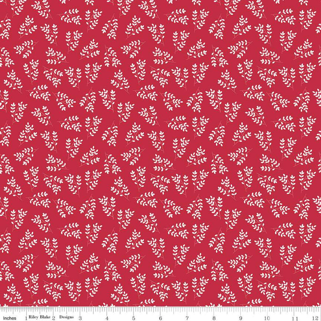SALE Singing in the Rain Stems Red - Riley Blake Designs - Floral White Leaves on Red - Quilting Cotton Fabric