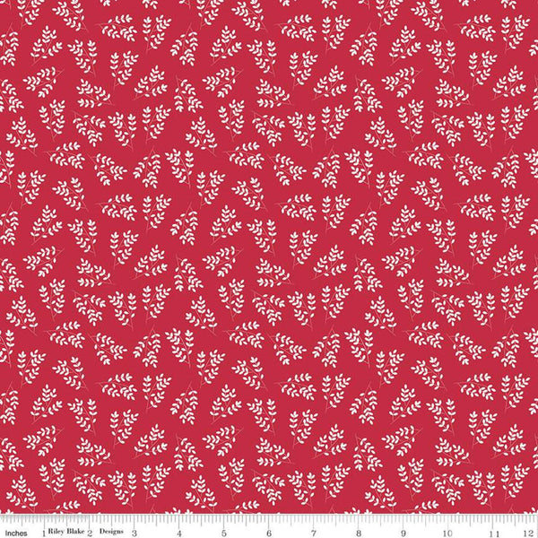 SALE Singing in the Rain Stems Red - Riley Blake Designs - Floral White Leaves on Red - Quilting Cotton Fabric