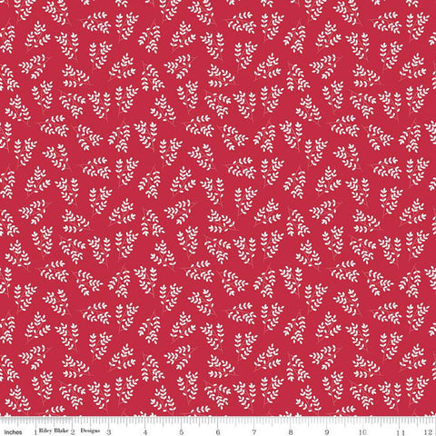 SALE Singing in the Rain Stems Red - Riley Blake Designs - Floral White Leaves on Red - Quilting Cotton Fabric