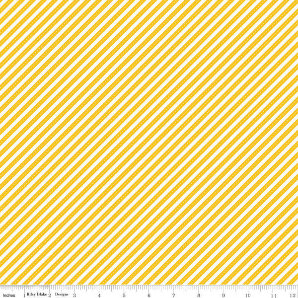 SALE Singing in the Rain Ribbons Yellow - Riley Blake Designs - Yellow White Diagonal Striped - Quilting Cotton Fabric - choose your cut