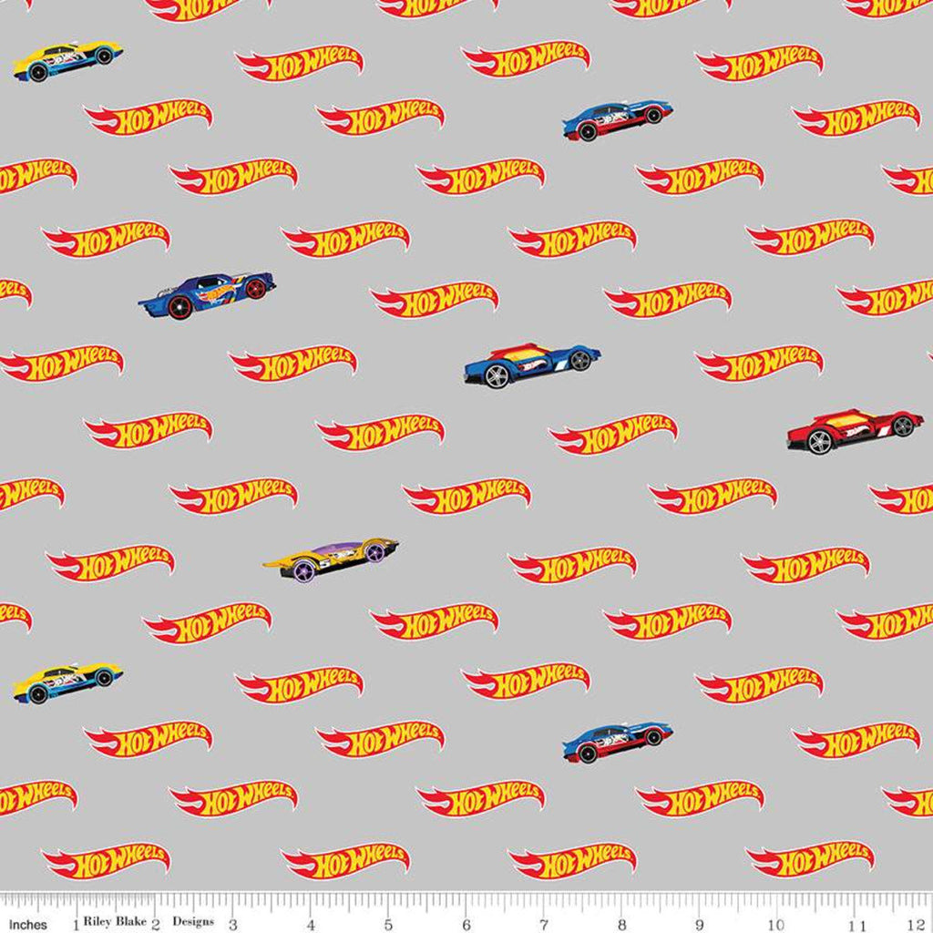 Hot Wheels Logo Gray - Riley Blake Designs - Die-Cast Toy Race Cars - Quilting Cotton Fabric