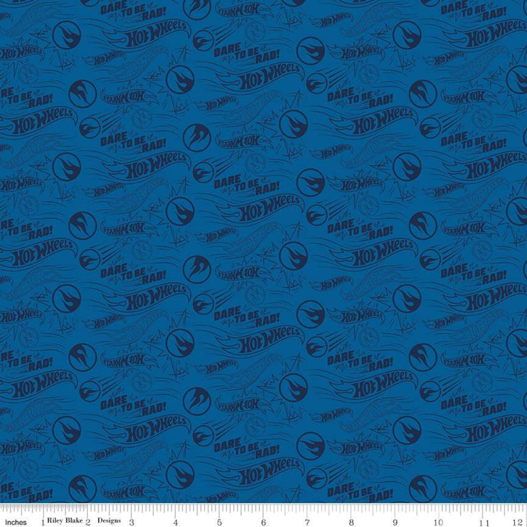 Hot Wheels Dare to be Rad Navy - Riley Blake Designs - Die-Cast Toy Race Cars Logo Blue - Quilting Cotton Fabric
