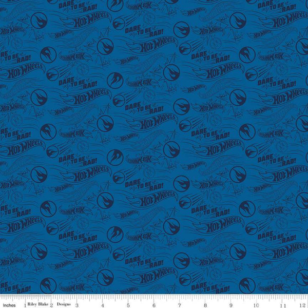 Hot Wheels Dare to be Rad Navy - Riley Blake Designs - Die-Cast Toy Race Cars Logo Blue - Quilting Cotton Fabric