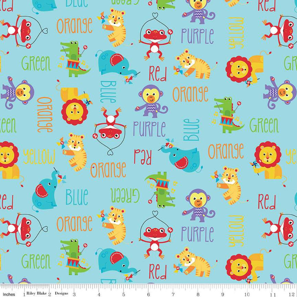 33" End of Bolt - CLEARANCE Fisher-Price Main Aqua - Riley Blake - Toys Animals Color Names Text Blue - Quilting Cotton Fabric