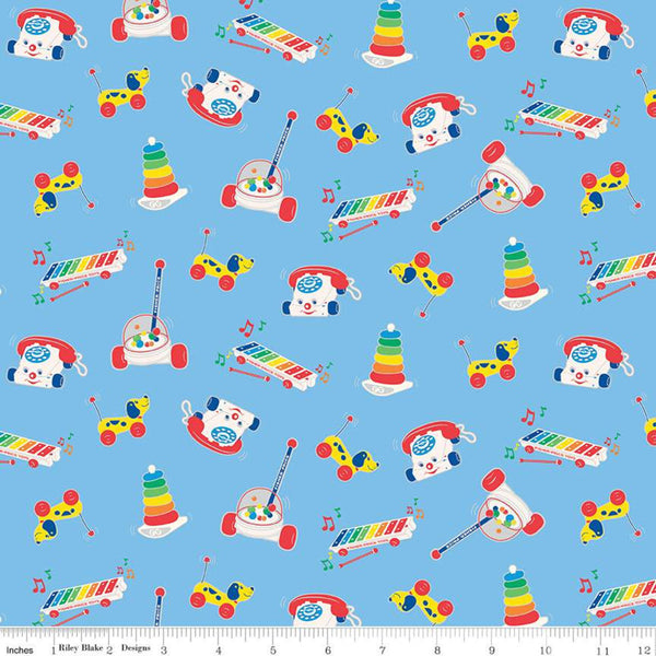 SALE Fisher-Price Toys Blue - Riley Blake Designs - Nostalgia Childhood Xylophone Chatter Phone Corn Popper  - Quilting Cotton Fabric