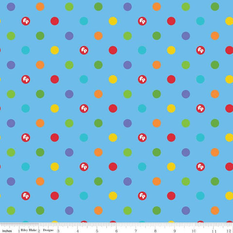 32" End of Bolt - Fisher-Price Dots Blue - Riley Blake Designs - Toys Nostalgia Childhood Juvenile Polka Dot Logo - Quilting Cotton Fabric