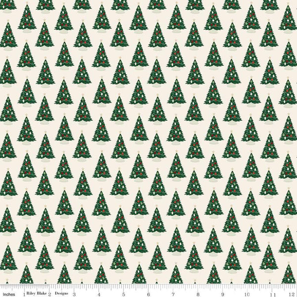 30" End of Bolt - SALE Christmas Traditions Trees Cream - Riley Blake Designs - Decorated Christmas Trees  - Quilting Cotton Fabric