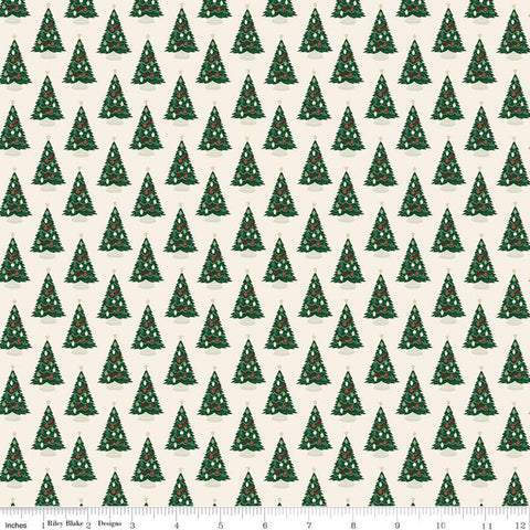 SALE Christmas Traditions Trees Cream - Riley Blake Designs - Decorated Christmas Trees  - Quilting Cotton Fabric
