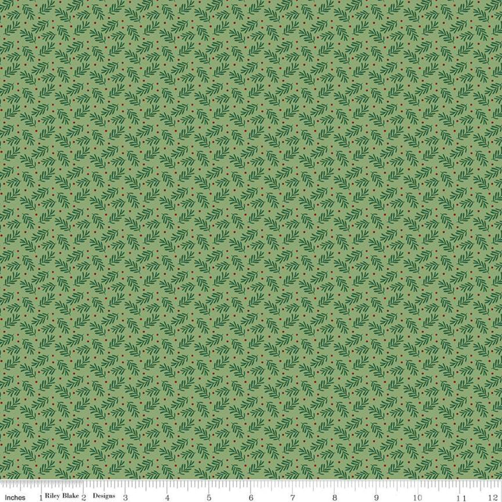 SALE Christmas Traditions Sprigs Green - Riley Blake Designs - Leaves Berries  - Quilting Cotton Fabric