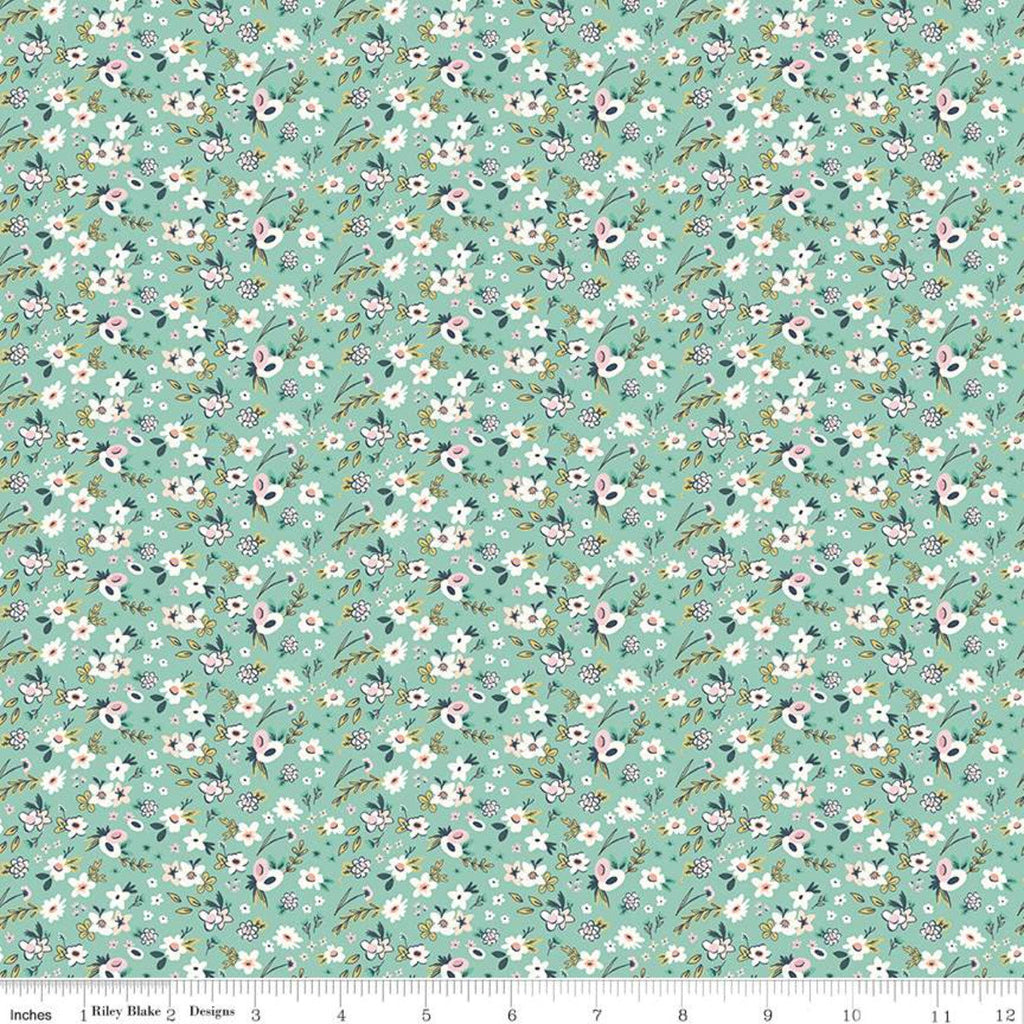 SALE Splendor Ditsy Mint - Riley Blake Designs - Floral Flowers Green Cream -  Quilting Cotton Fabric
