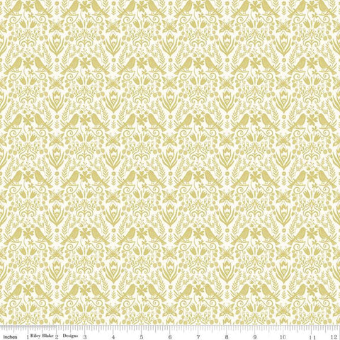 22" end of bolt - CLEARANCE Splendor Folkart Sage - Riley Blake Designs - Floral Flowers Butterflies Green Cream -  Quilting Cotton Fabric -