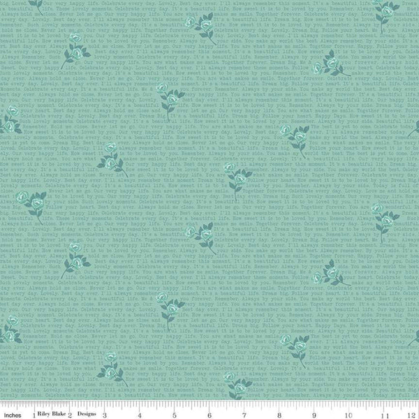 CLEARANCE Splendor Text Mint - Riley Blake Designs - Floral Flowers Inspirational Words Green  -  Quilting Cotton Fabric