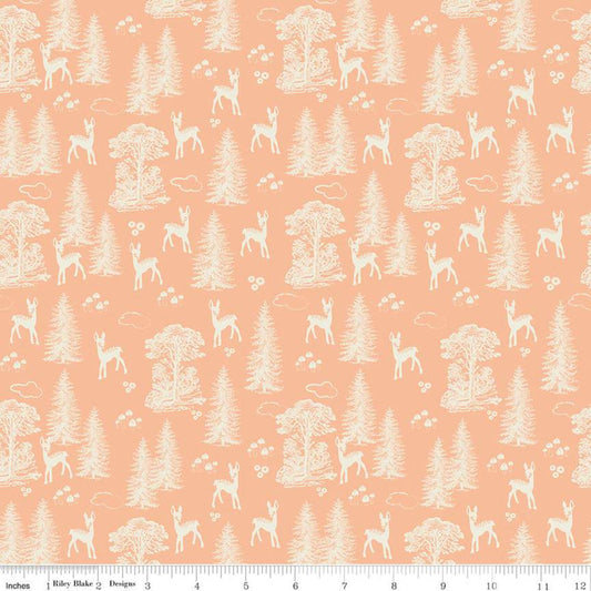 CLEARANCE 10" End of Bolt Piece - Woodland Spring My Deer Peach - Riley Blake - Orange Cream Outdoors Forest Trees - Quilting Cotton Fabric