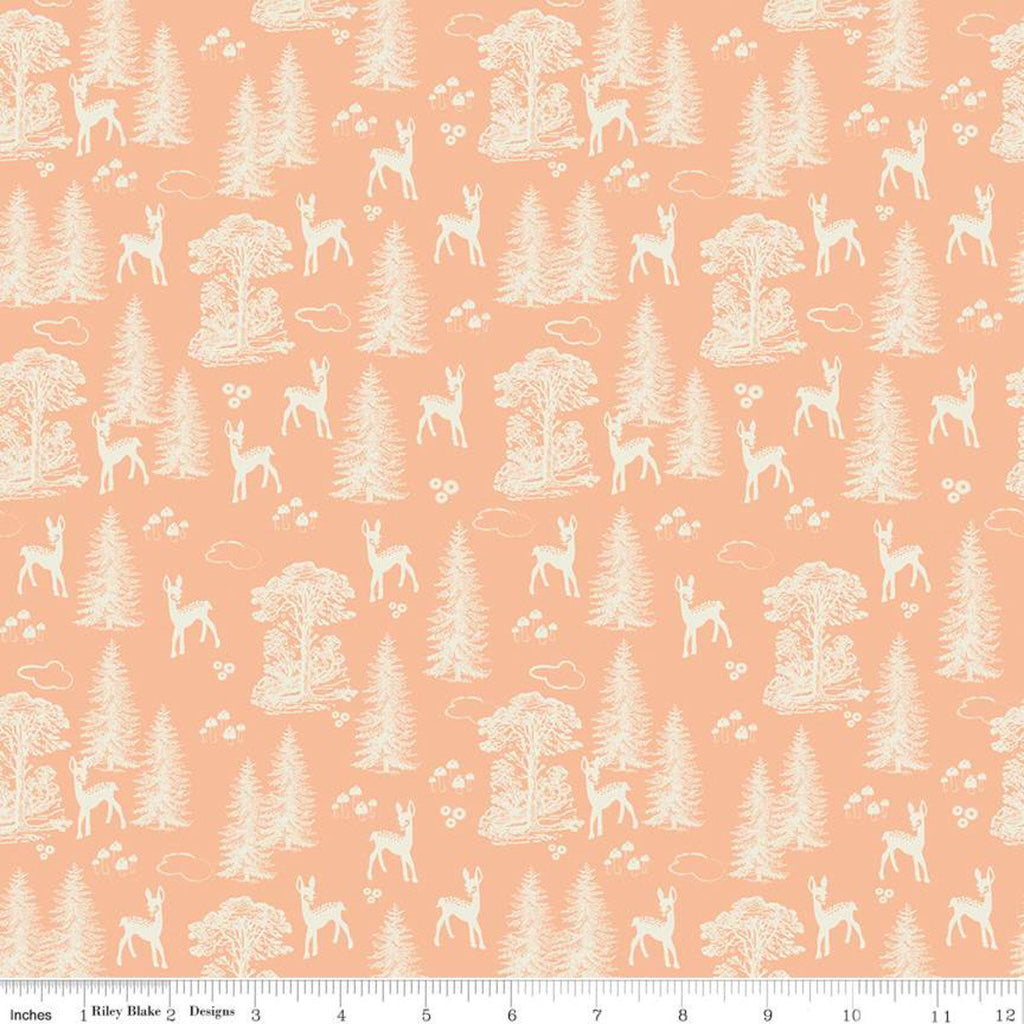 CLEARANCE Woodland Spring My Deer Peach - Riley Blake - Orange Cream Outdoors Forest Trees  -  Quilting Cotton Fabric