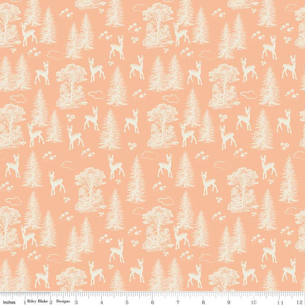 CLEARANCE Woodland Spring My Deer Peach - Riley Blake - Orange Cream Outdoors Forest Trees  -  Quilting Cotton Fabric