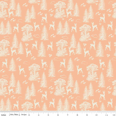 CLEARANCE Woodland Spring My Deer Peach - Riley Blake - Orange Cream Outdoors Forest Trees  -  Quilting Cotton Fabric