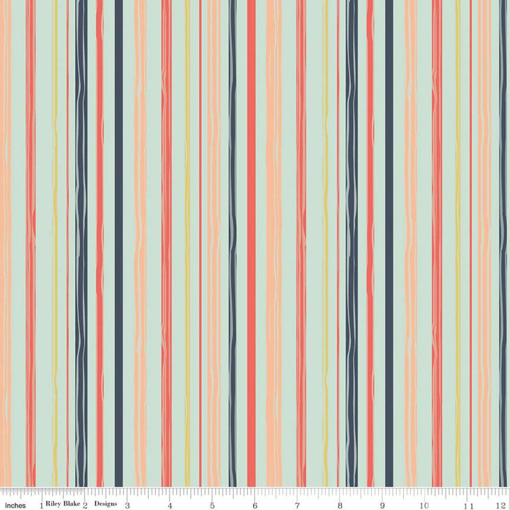 CLEARANCE Woodland Spring Stripe Aqua - Riley Blake - Stripes Striped Blue -  Quilting Cotton Fabric