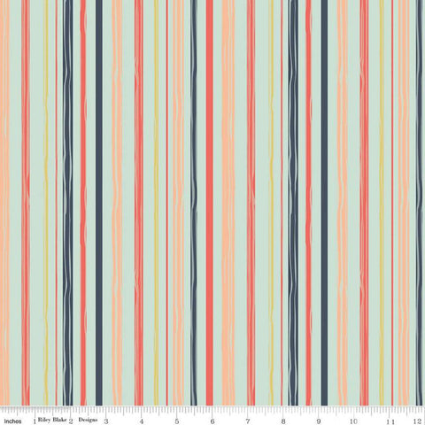 CLEARANCE Woodland Spring Stripe Aqua - Riley Blake - Stripes Striped Blue -  Quilting Cotton Fabric