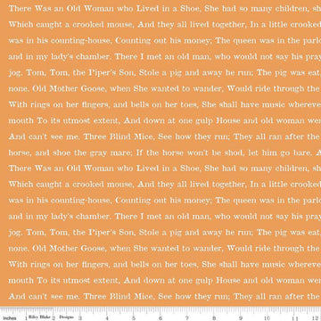 CLEARANCE Goose Tales Text Orange - Riley Blake Designs - Halloween Nursery Rhymes Words -  Quilting Cotton Fabric