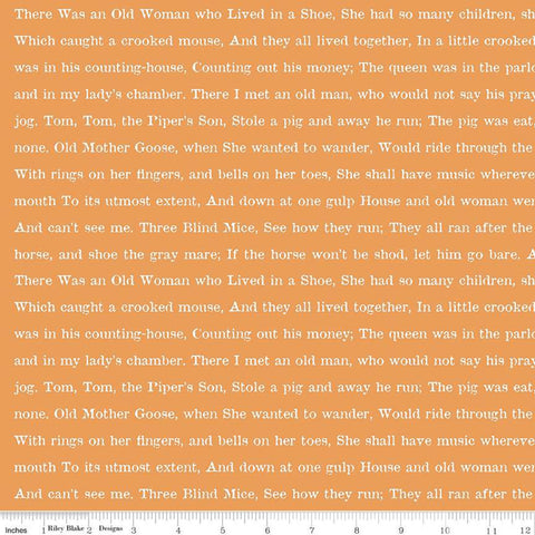 SALE Goose Tales Text Orange - Riley Blake Designs - Halloween Nursery Rhymes Words -  Quilting Cotton Fabric