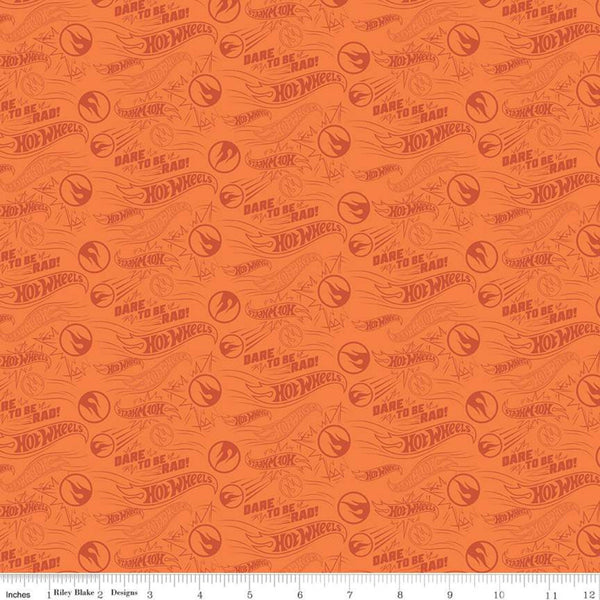 Hot Wheels Dare to be Rad Orange - Riley Blake Designs - Die-Cast Toy Race Cars Tone on Tone - Quilting Cotton Fabric -  LIcensed Product