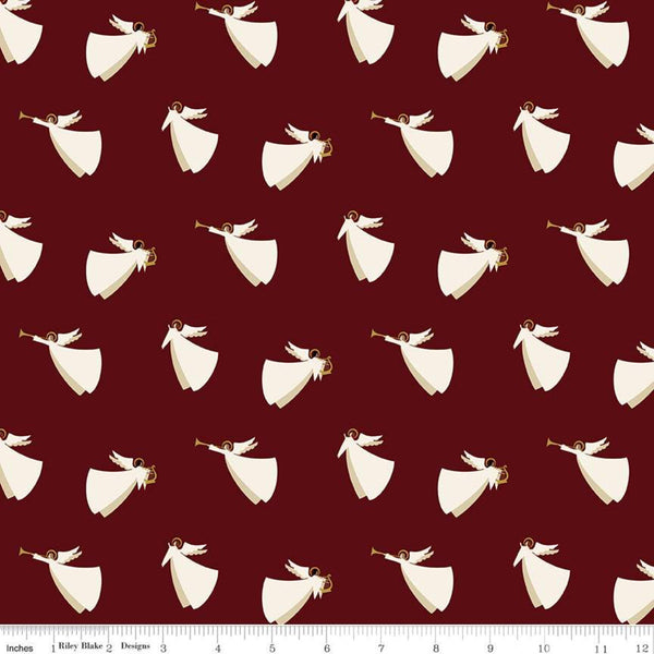 SALE Oh Holy Night Angels Mulberry SPARKLE - Riley Blake Designs - Christmas Nativity Red with Gold SPARKLE - Quilting Cotton Fabric