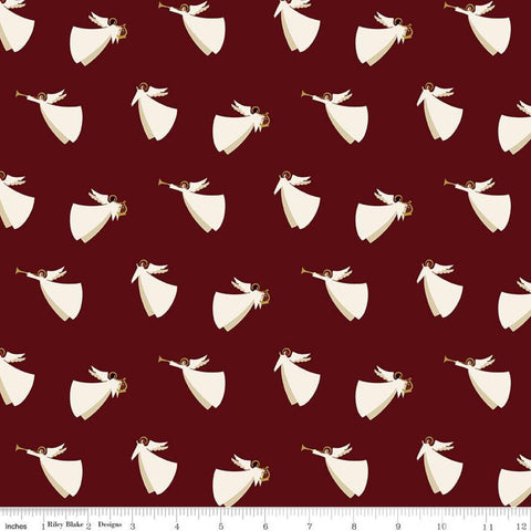 Oh Holy Night Angels Mulberry SPARKLE - Riley Blake Designs - Christmas Nativity Red with Gold SPARKLE - Quilting Cotton Fabric