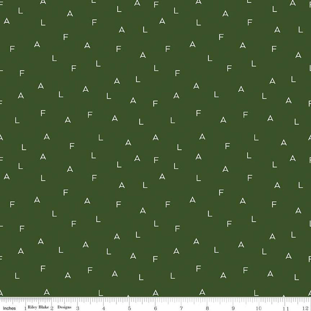 Yuletide Fa La Letters Green - Riley Blake Designs - Christmas Cream Capital F A L on Green - Quilting Cotton Fabric