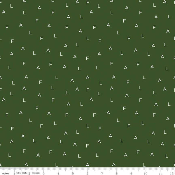 SALE Yuletide Fa La Letters Green - Riley Blake Designs - Christmas Cream Capital F A L on Green - Quilting Cotton Fabric