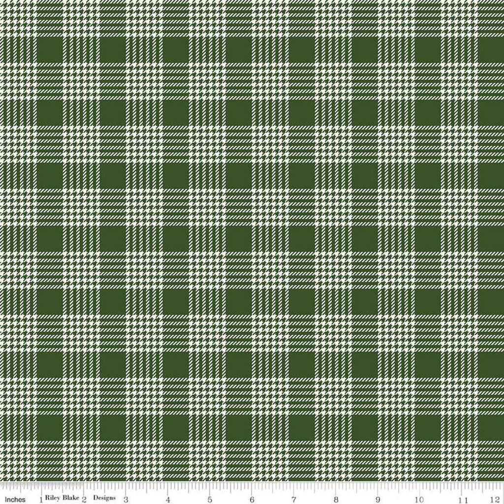 33" End of Bolt Piece - Yuletide Plaid Green - Riley Blake Designs - Christmas Houndstooth Plaid Cream Green  - Quilting Cotton Fabric