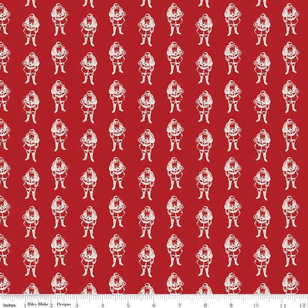 CLEARANCE Yuletide Santas Red - Riley Blake  - Christmas Santa Claus St. Nick Cream - Quilting Cotton