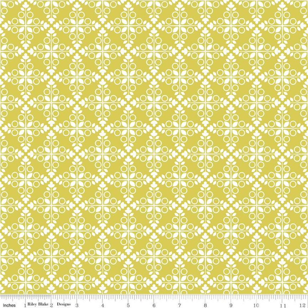 20" End of Bolt - CLEARANCE Garden Party Trellis C9562 Citrus - Riley Blake Design - Geometric Circles Leaves Cream - Quilting Cotton Fabric