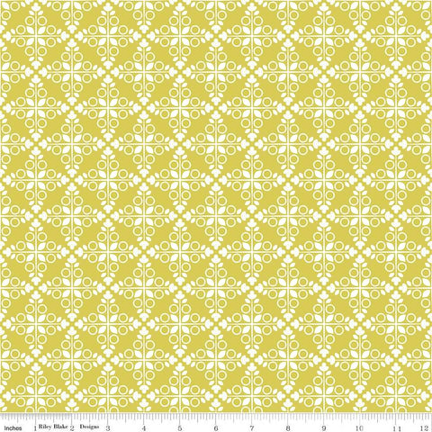 20" End of Bolt - CLEARANCE Garden Party Trellis C9562 Citrus - Riley Blake Design - Geometric Circles Leaves Cream - Quilting Cotton Fabric
