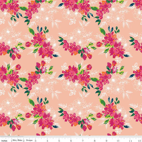 CLEARANCE Garden Party Flower Bed C9564 Blush - Riley Blake Designs - Floral Flowers Cream Orange - Quilting Cotton Fabric
