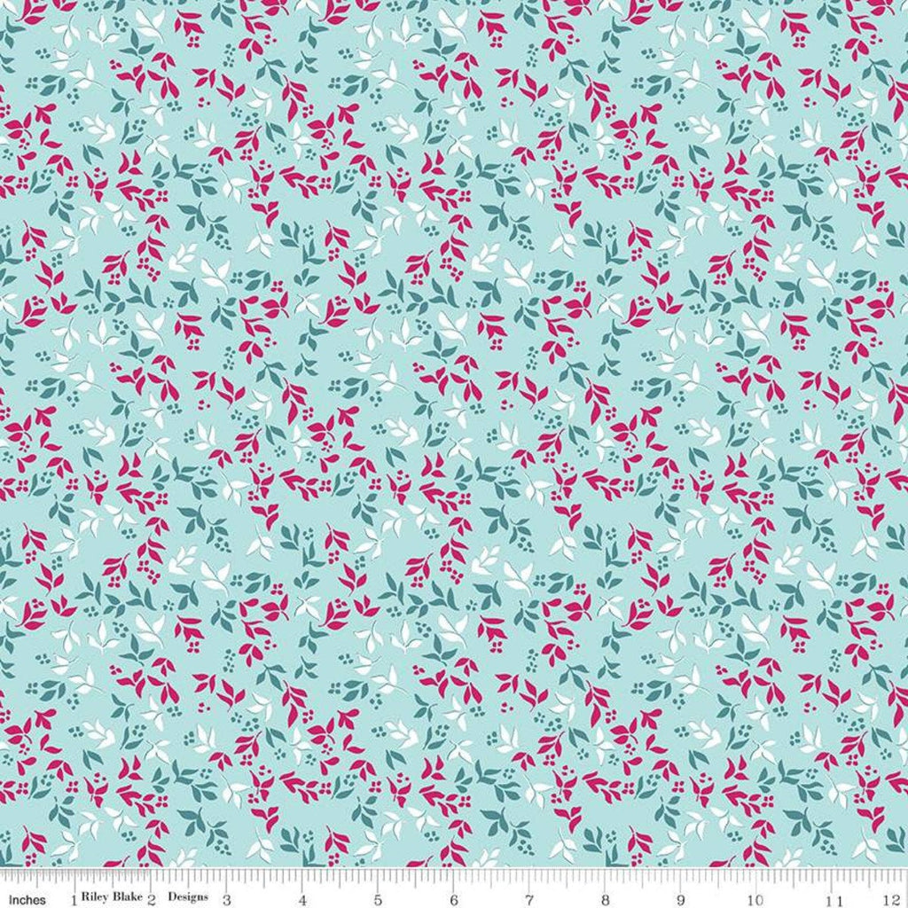CLEARANCE Garden Party Foliage C9566 Blue - Riley Blake Designs - Floral Flowers Leaves  - Quilting Cotton Fabric