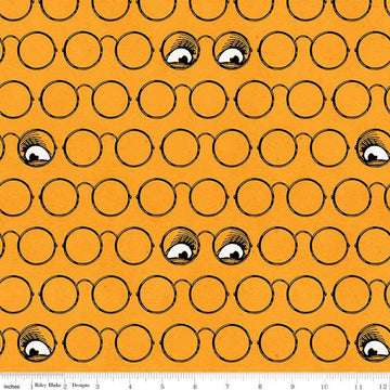 DEAL Goose Tales Spooky Specs C9397 Orange - Riley Blake Designs - Halloween Glasses Eyeglasses Eyes -  Quilting Cotton Fabric
