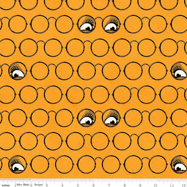 SALE Goose Tales Spooky Specs C9397 Orange - Riley Blake Designs - Halloween Glasses Eyeglasses Eyes -  Quilting Cotton Fabric