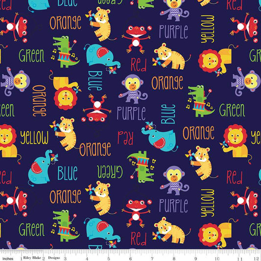 DEAL Fisher-Price Main Navy - Riley Blake Designs - Toys Animals Color Names Text Blue - Quilting Cotton Fabric - Licensed Product