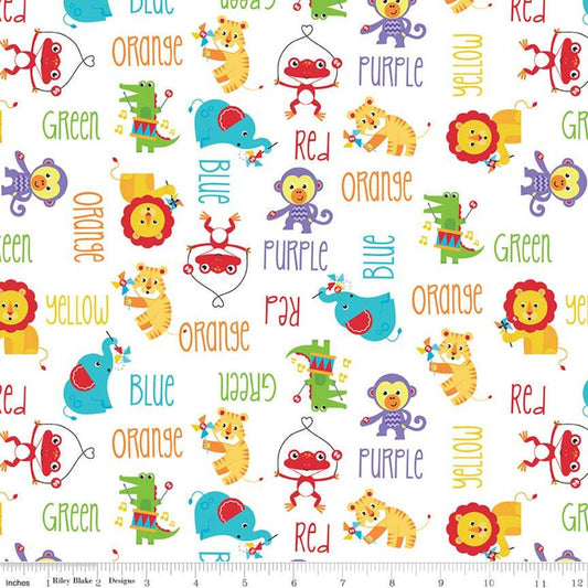 8" End of Bolt - DEAL Fisher-Price Main White - Riley Blake - Toys Animals Color Names Text - Quilting Cotton Fabric - Licensed Product