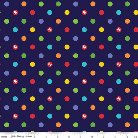 SALE Fisher-Price Dots Navy - Riley Blake Designs - Toys Nostalgia Childhood Juvenile Polka Dots Dotted Logo Blue - Quilting Cotton Fabric