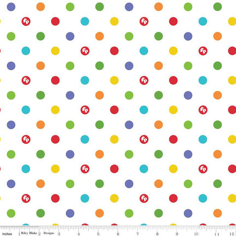 Fisher-Price Dots White - Riley Blake Designs - Toys Nostalgia Childhood Juvenile Polka Dots Dotted Dot Logo - Quilting Cotton Fabric