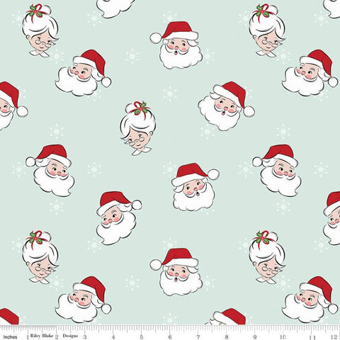 32" End of Bolt Piece - Santa Claus Lane Main C9610 Mint - Riley Blake - Christmas Mrs. Claus Snowflakes Green  - Quilting Cotton Fabric