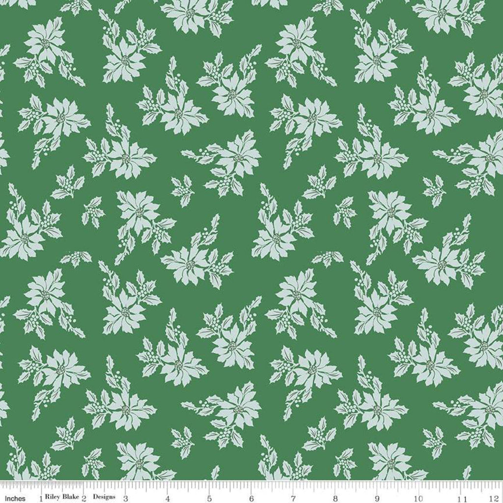 SALE Santa Claus Lane Poinsettias C9611 Green - Riley Blake Designs - Christmas Flowers Floral - Quilting Cotton Fabric