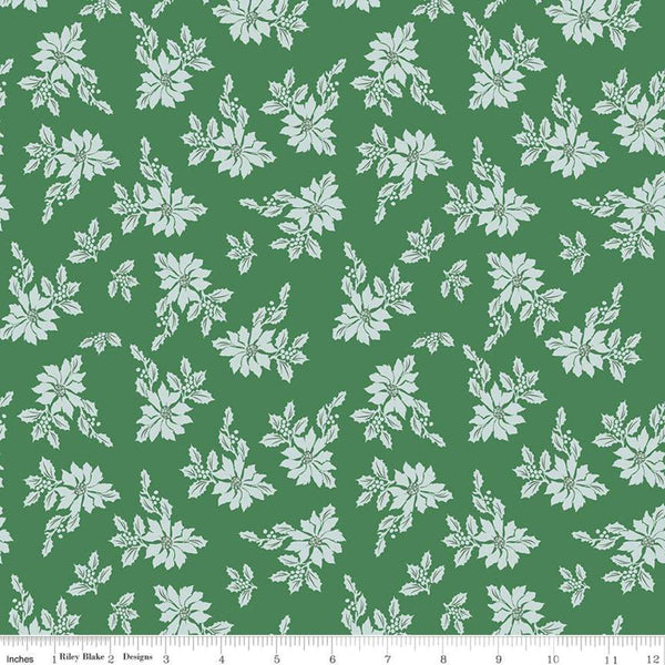 32" End of Bolt - SALE Santa Claus Lane Poinsettias C9611 Green - Riley Blake Designs - Christmas Flowers Floral - Quilting Cotton Fabric