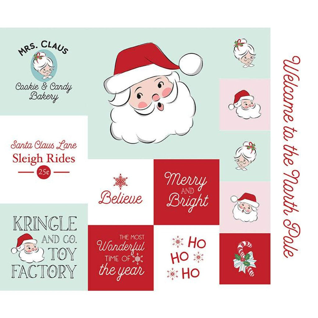 SALE Santa Claus Lane Christmas Panel 2 P9618-2 by Riley Blake Designs - Christmas Patchwork Blocks Sayings Images - Quilting Cotton Fabric