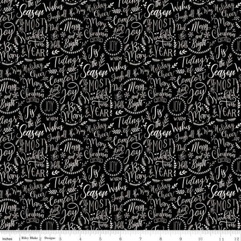 SALE Christmas Traditions Words Black - Riley Blake Designs - Cream Christmas Sayings on Black Sprigs Text  - Quilting Cotton Fabric
